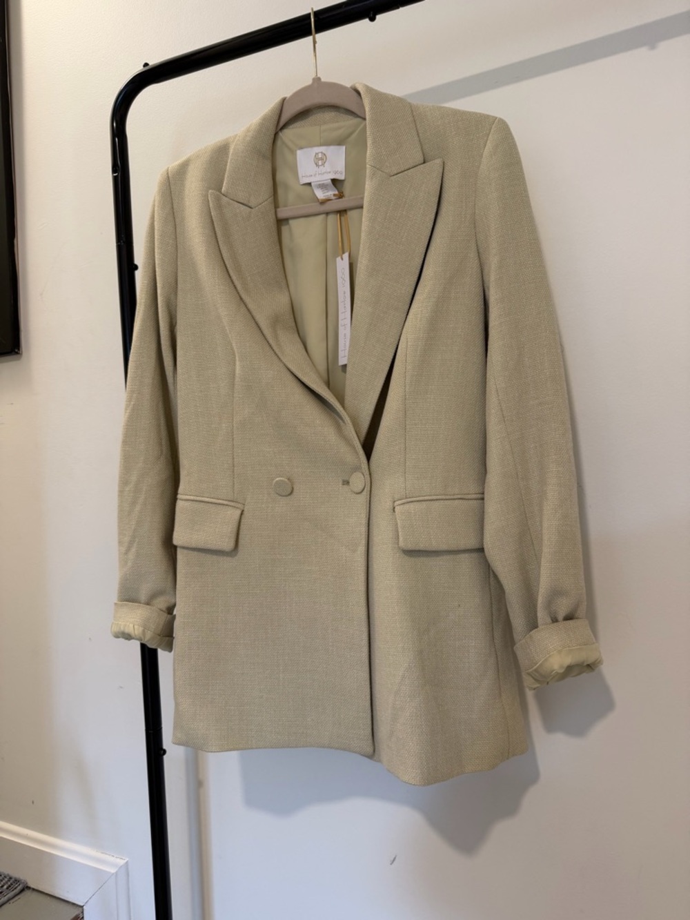 House of Harlow 1960 Pale Green Double-Breasted Blazer